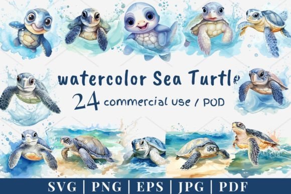 Download 24 Watercolor Sea Turtle Vector, SVG 988 - Watercolor sea turtle Collection
